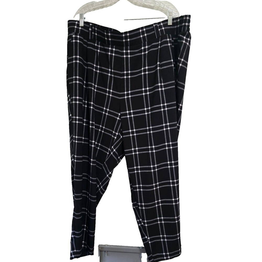 Torrid Size 3X Womens Pants Black White Plaid Pull On Elastic Waist Pockets